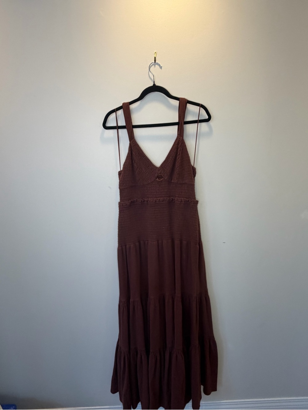 Anthropologie Brown Tiered Maxi Dress with V-Neck